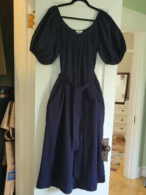 CO Co. Collection Navy Puff-Sleeve Midi Maxi Dress with Belt - L